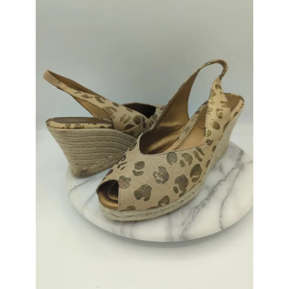 Chico’s Wedge 10 Metallic Animal Print‎ Leopard Peep Toe Slingback Espadrilles
